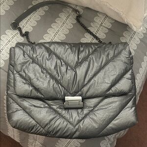 Zara Silver Quilted Shoulder Bag